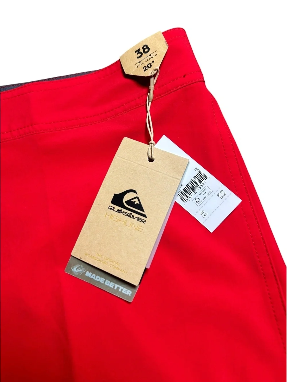 QUICKSILVER Men’s Red SURFSILK KAIMANA beach 20’ board shorts size 38 NWT